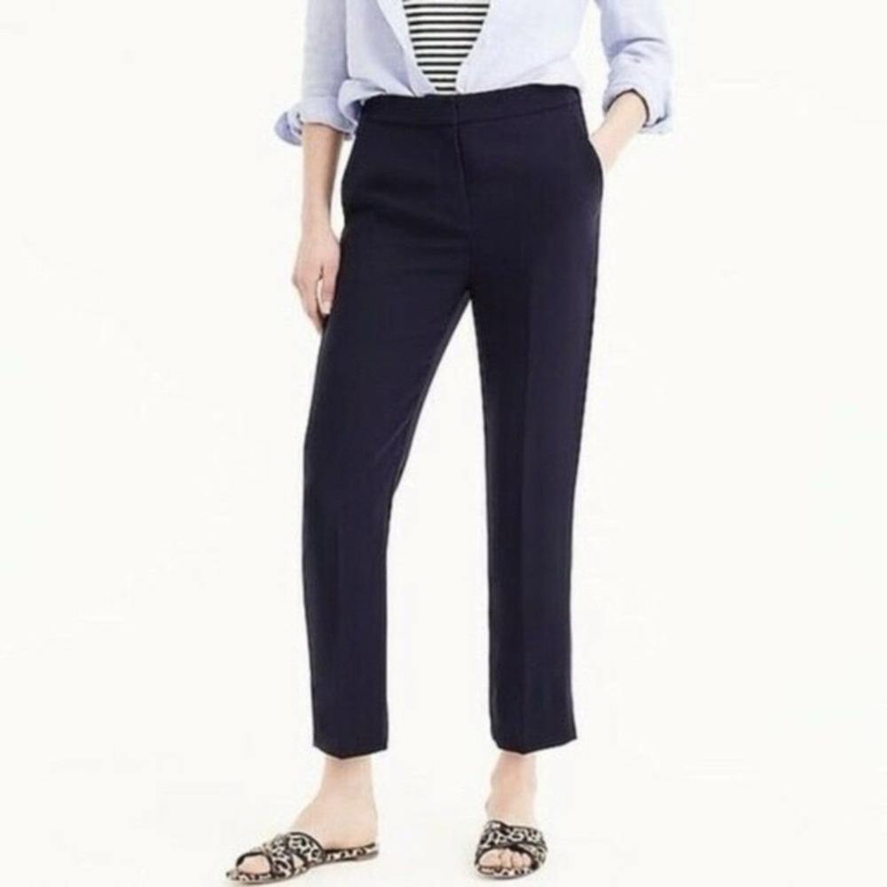 J.CREW Navy Pull On Easy Pants 10 Blue‎ Ankle Crepe Matte Career Work Straight